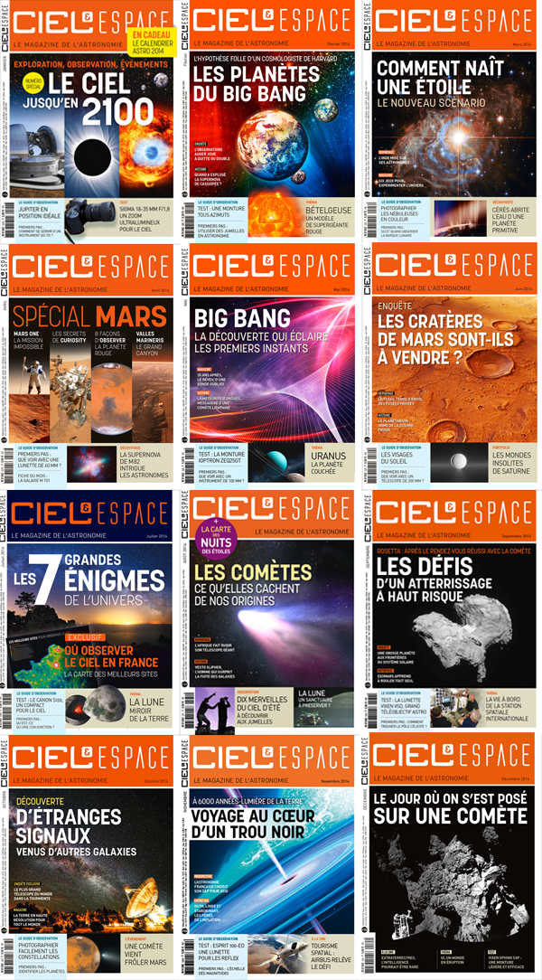 Les couvertures de Ciel & Espace en 2014. Crédit : C&E