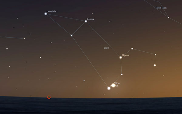 Le 22 juillet 2013, la planète Vénus est toute proche de l’étoile Régulus (Alpha du Lion).